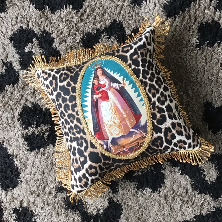 Virgin of charity leopard fabric cushion cover Image 2