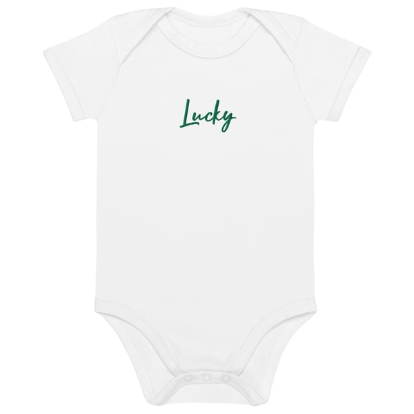 Image of Organic cotton lucky embroidered baby bodysuit