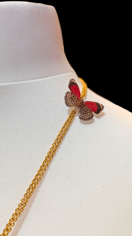 Image of OOAK Pink Roses & Art Butterfly Necklace