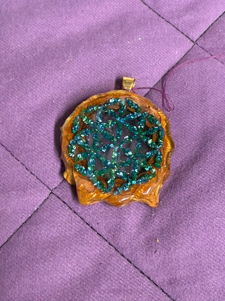 Image of Crushed Glass Flower of Life Pinecone Charm | Handmade PNW Resin Jewelry | #92