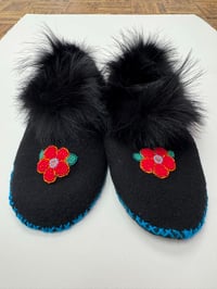 Felt Moccasins with fox fur and beaded detail