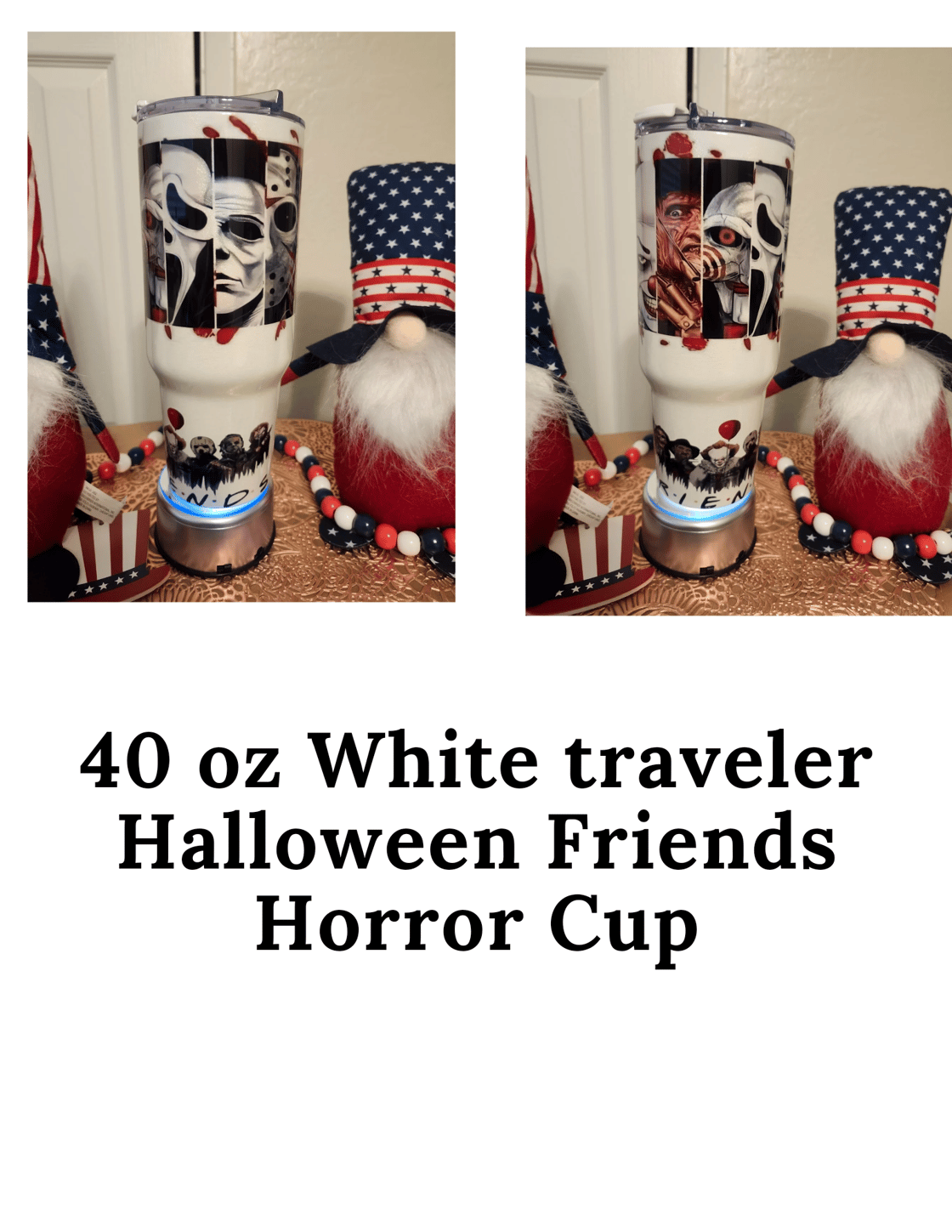 Image of 40oz Halloween Friends Horror Big Swig Hollagraphic Tumbler or Our White travler 