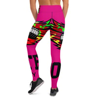 Image 3 of BOSSFITTED Neon Pink and Colorful Logo AOP Yoga Leggings