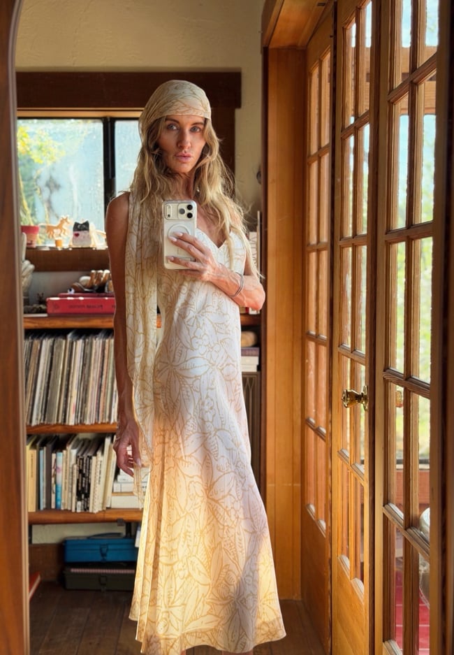 early 70s Halston silk dress and scarf floral leaf slipdress designer 