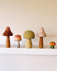 Image 1 of Hand Painted Wooden Mushroom Sculptures