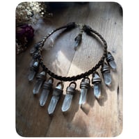 Image 2 of The Empress Necklace XL - Clear Quartz Crystals and Oiled Walnut Brown Leather 