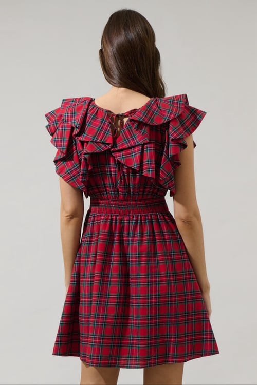 Image of Ruffle Plaid Short Dress 