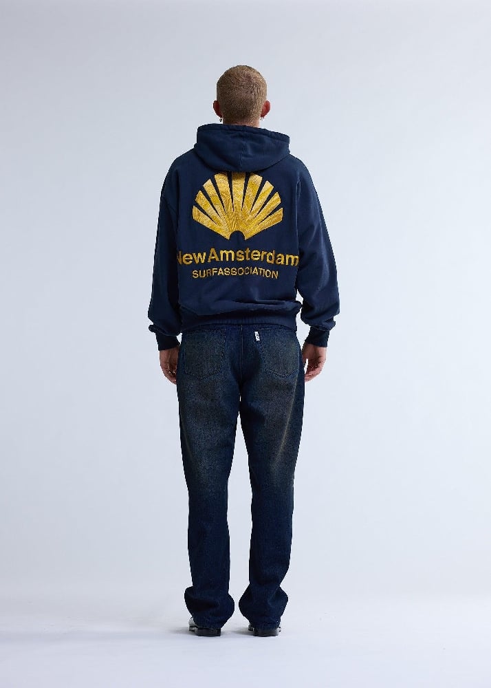 Image of NEW AMSTERDAM SURF ASSOCIATION LOGO HOODIE NAVY BLAZER/SUN YELLOW