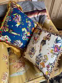 Image 9 of blue Pinup Girl with tiger print Cushion cover