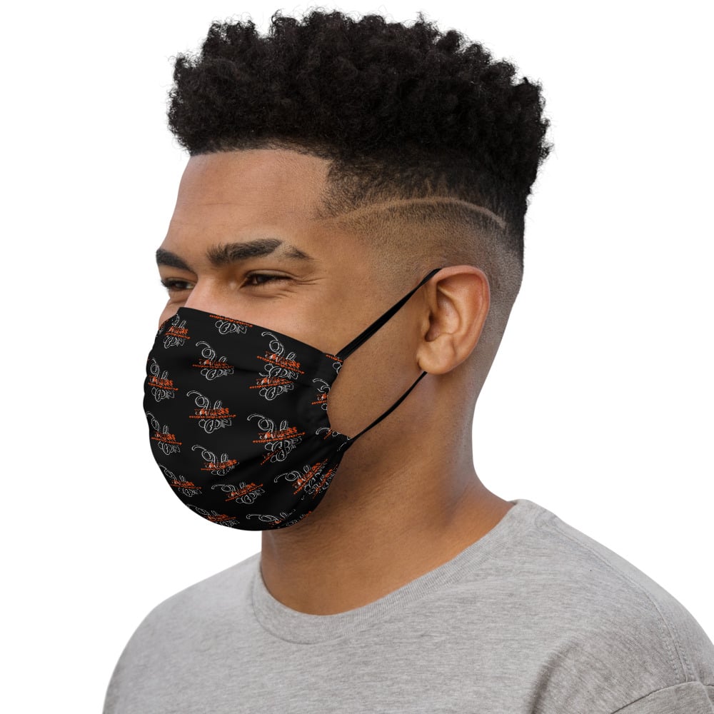 Image of YStress Pandemic Premium Neon Orange and Black face mask