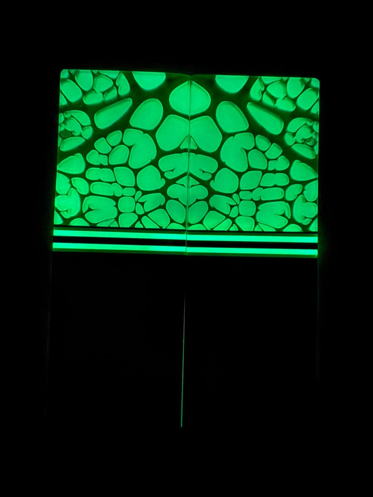 Image of @Kaoticartworks Resin & Ghost Micarta GLOW Segmented Knife Scales