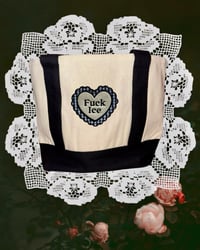 Image 2 of Ice Out/ Fuck Ice gingham scalloped heart - MINI Embroidered Tote