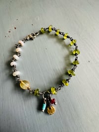 Image 2 of pearl and gemstone charm bracelet . sterling and 22k gold