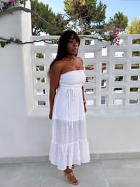 Image 4 of White Linen Dress w/Waist Tie