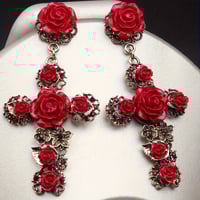 Image 2 of Tears of Joy Vintage Rose Cross Earrings 