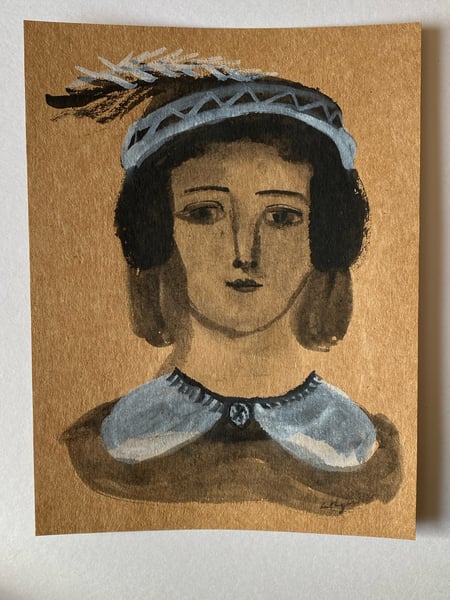 Image of 3. Original work on brown paper (feather cap)