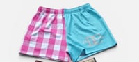 DLC aqua, pink&white check footy shorts 