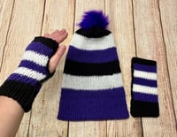 Image 5 of 4 in 1 Hat & Handwarmer Set Size M (Adult size M) Purple, White & Black