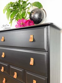 Image 4 of Stag Minstrel Chest Of Drawers  / Stag Tallboy painted in black with leather handles 