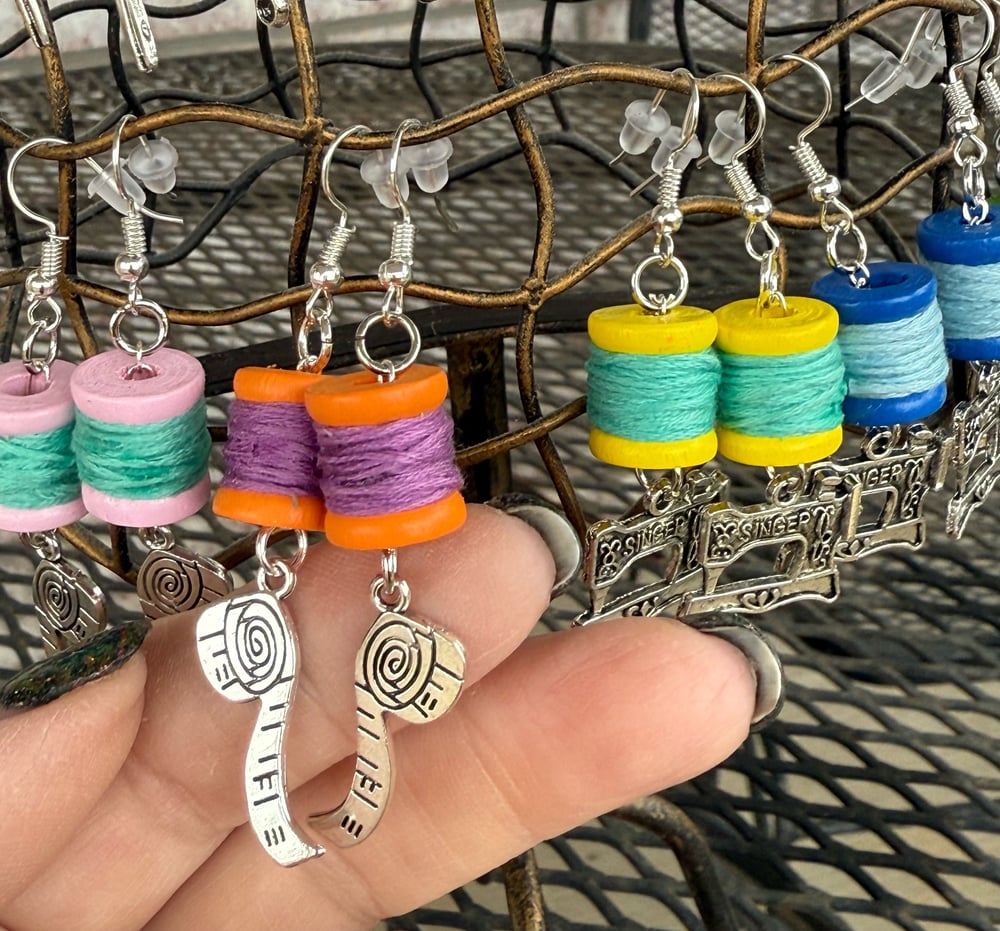 Image of Mini Thread Spool Tape Measure Earrings