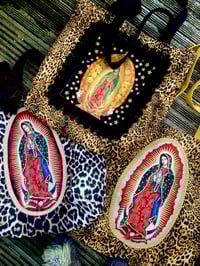 Image 7 of Virgin of Guadalupe leopard shoulder tote bag with choice of 2 