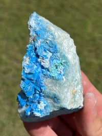 Image 17 of Cyanotrichite On Green Fluorite Matrix Specimen | Guizhou China #2924