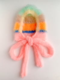 Sofie and Iris Mint, Light Brown, Strong Orange, Blue, Soft Yellow and Peach Blurry Mohair Bonnet