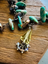 Image 7 of  turquoise petal and gemstone necklace with opal fringe pendant
