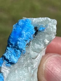 Image 12 of Cyanotrichite On Green Fluorite Matrix Specimen | Guizhou China #2925