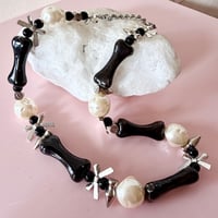 Image 2 of Big Chunky Black Bone and Pearl One of a Kind Necklace
