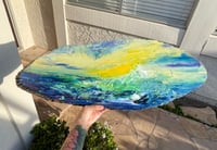 Image 2 of Ocean Wave On wood slice oil on 24 inch oval 