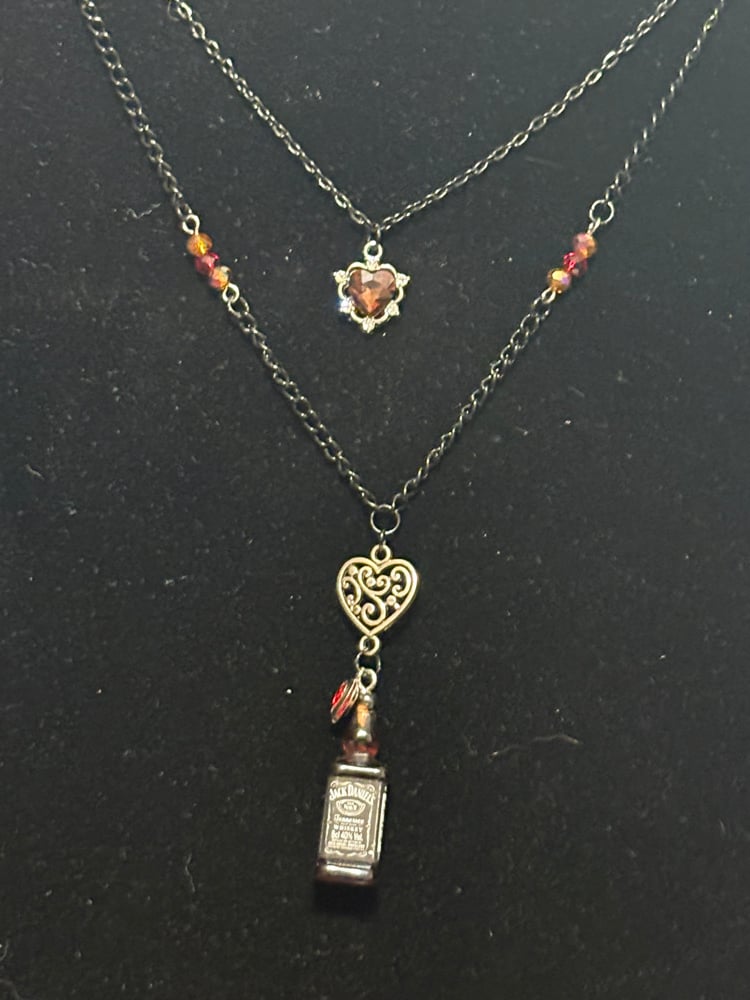 Image of Heart and whiskey Bottle and hearts Charm Necklace
