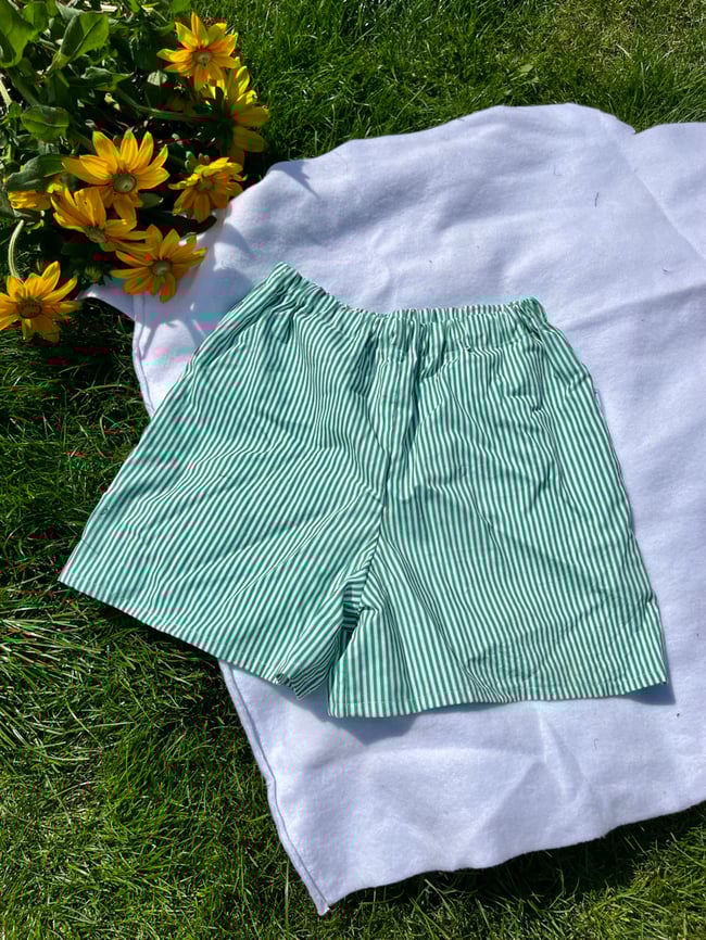 Green and White Candy Stripes cotton shorts