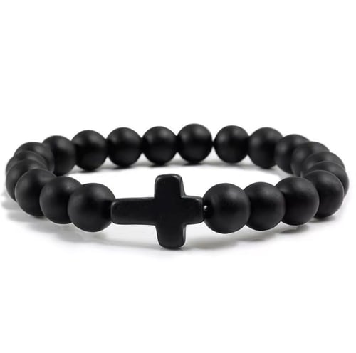 Image of Faith Christian Cross Stretchable Bracelets (Off-White/Black)