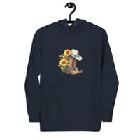 Image 4 of Unisex Hoodie, Turquoise Sunflower Cowgirl Boots Hoodie