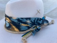 Image 4 of Off White Fedora Hat Multi Print, Rope and Feather Band