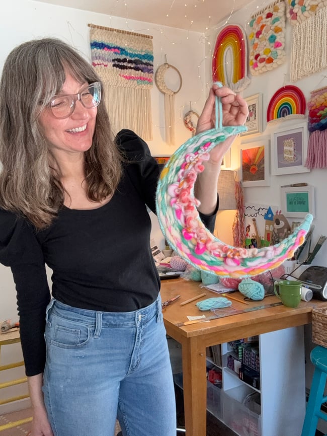 Mint Candy Moon. Woven wall hanging.