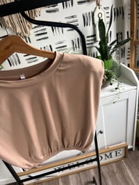 Image 2 of 2 piece tan pad sleeve top