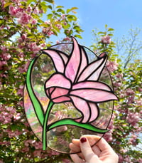 Image 5 of Stained Glass Iridescent Pink Lily
