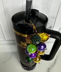 Image 2 of Mardi Gras Purple, Green, and Gold Beaded Straw Bauble – Tumbler  Straw Charm Accessory