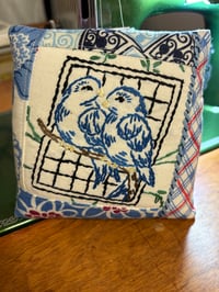 Image 1 of Feedsack Bluebird Pincushion 2
