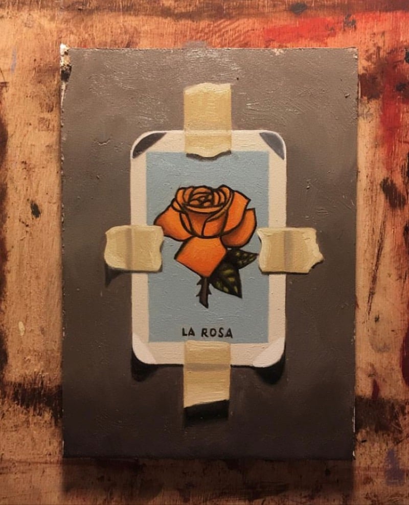 Image of La Rosa loteria card oil painting 