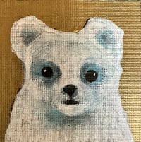 Image 1 of Tiny White Bear on Gold magnet. Original Painting on Square 2.75" Canvas Strong hold copy