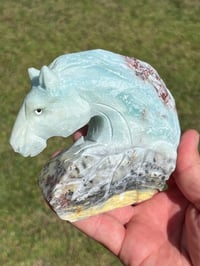 Image 9 of Blue Aragonite - Horse Carving #2981