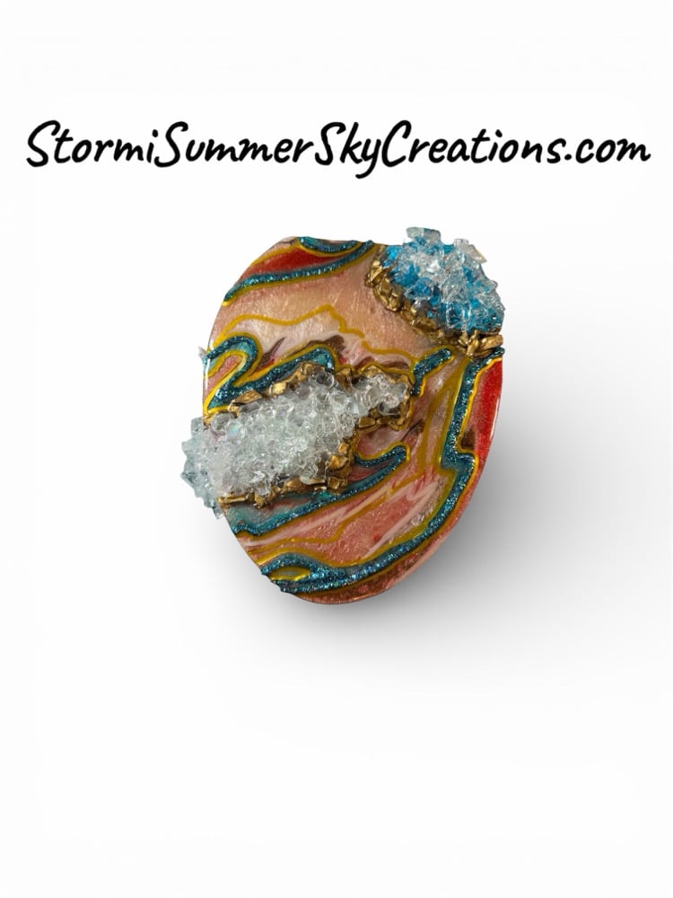 Image of 8x6 Red,Cream, and Teal Geode Art Piece