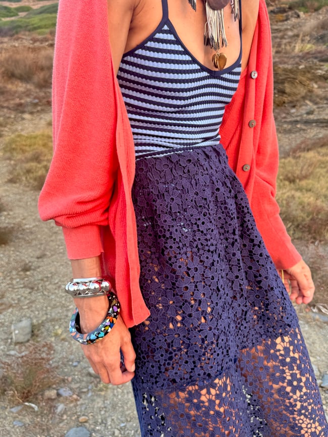 NAVY BLUE GUIPURE SKIRT