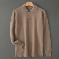 Image 3 of 100% Mink Cashmere Sweater Men's POLO Collar Thickening Pullover Autumn Winter New Cashmere Knitted 