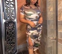 Camouflage Print Drawstring High Slit Dress