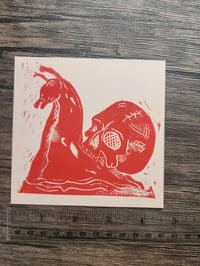 Image 3 of 'a leisurely death' - cream & red - one off BLOCKPRINT