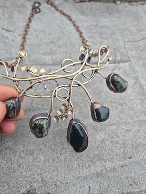 Dark green jasper and bullet cussings necklace 